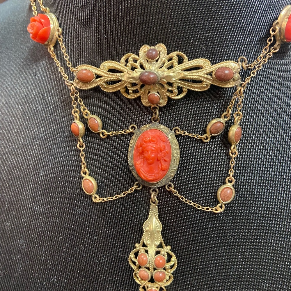 RARE Victorian Art Nouveau Cameo Swag necklace